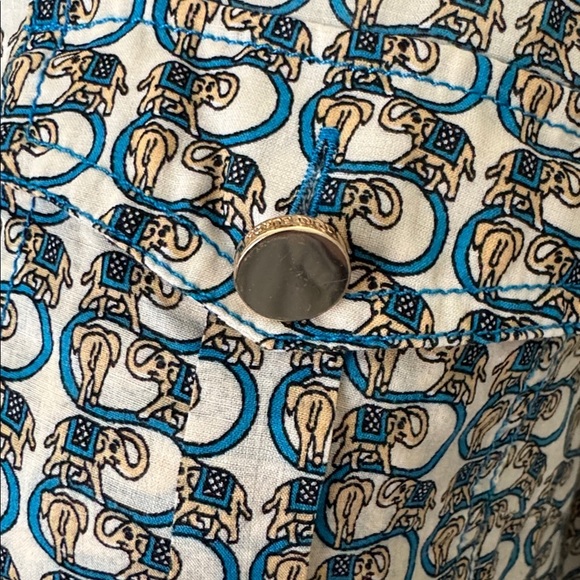 Tory Burch Blue and Gold Block Print Elephant Tunic - Picture 3 of 8